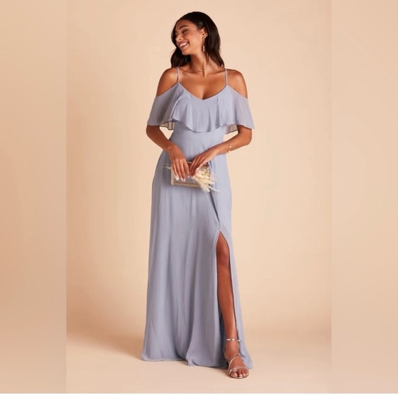 Birdy Grey Dresses & Skirts - Birdy Grey Size S Jane Chiffon Convertible Gown In Dusty Blue Side Slit Cups NEW